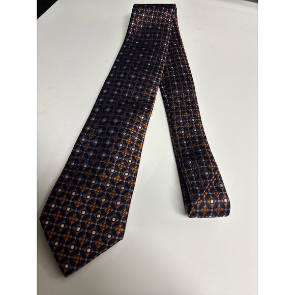 Jos. A. Bank Signature Collection 100% Silk Mens Tie Navy & Orange Geometric Pat - Picture 1 of 6
